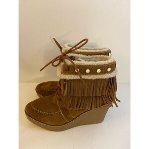 Sam Edelman sw western wedge boots fringe size 10